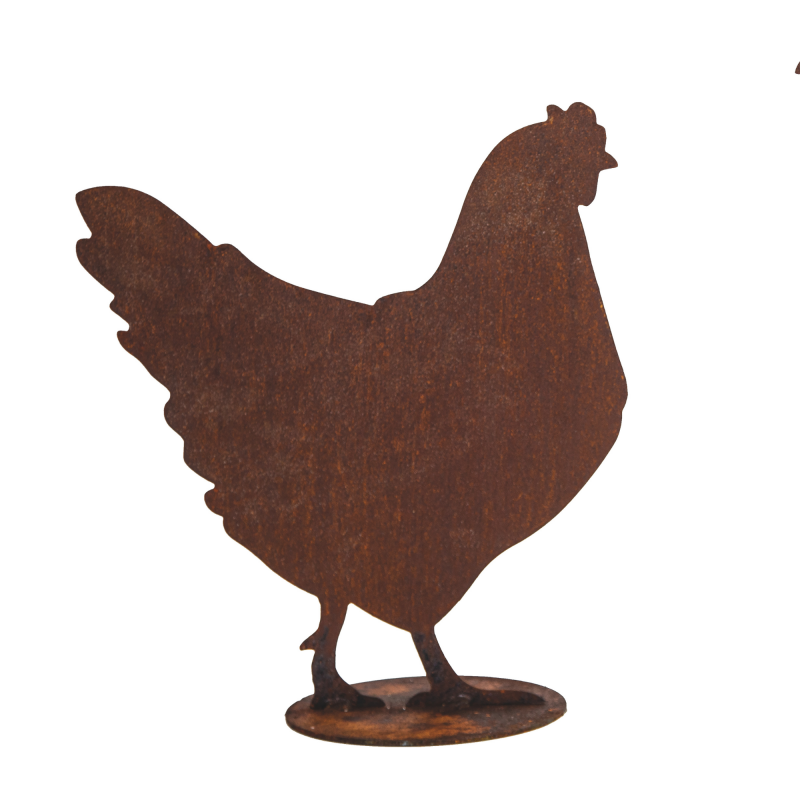 Figurine métal rouillé Poule pour le jardin