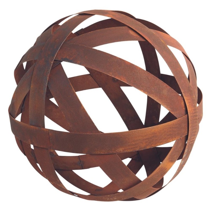 Boule deco jardin métal rouillé ajouré - sphère acier corten | JARDINEX